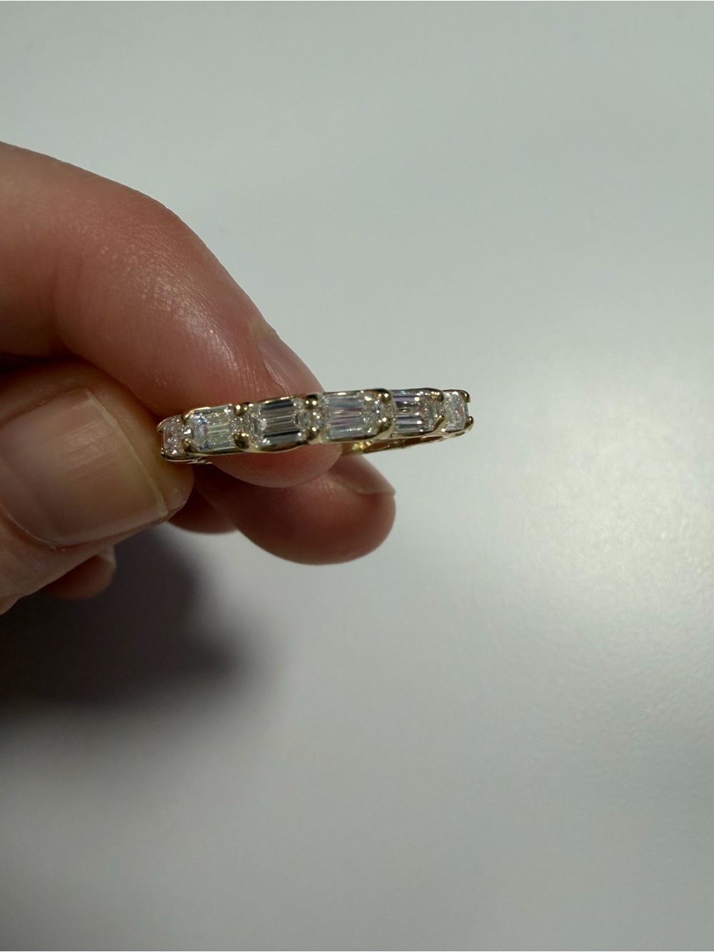 14k Yellow Gold Lab Diamond Emerald Eternity Band size 7.25 2.86 carats